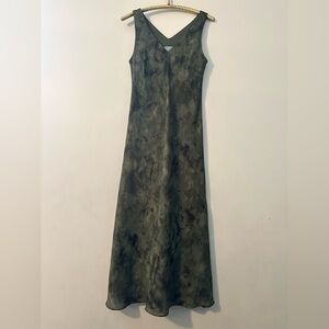 Vintage Green Tie Dye V-Neck Sleeveless Midi Dress 12P Whimsy Goth Boho